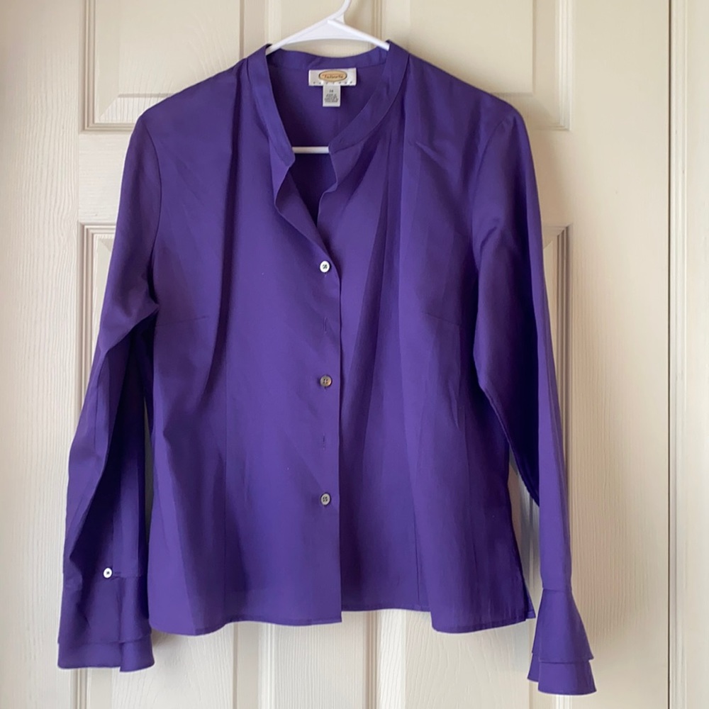 Talbots Purple Button Down Shirt w/ ruffled cuffs